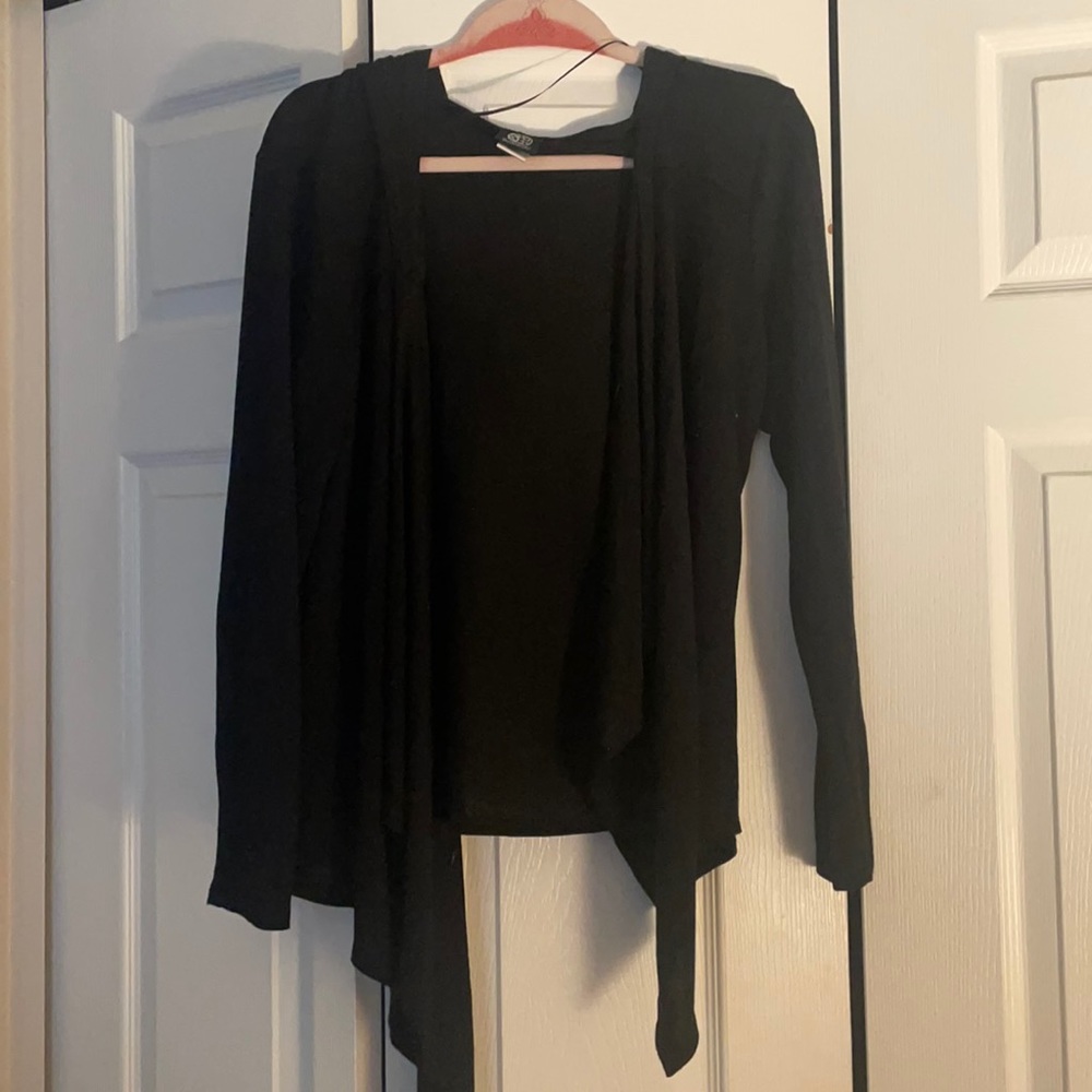 Bobeau Waterfall Front Hooded Black Cardigan, Size S